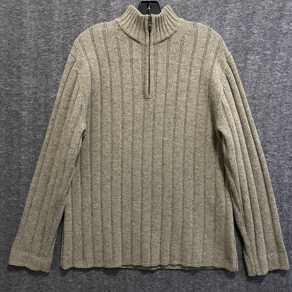 Vintage‎ Gap Lambswool 1/4 Zip Sweater Mens L Beige Cable Knit Fisherman Preppy